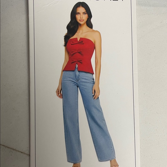 New Milk & honey red bow bustier strapless  top - Picture 3 of 10